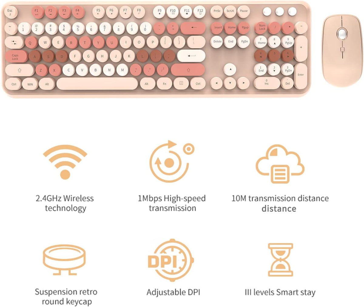 FOPETT Wireless Keyboard and Mouse Combo - 2.4G Full-Sized Cute Colorful Mous...