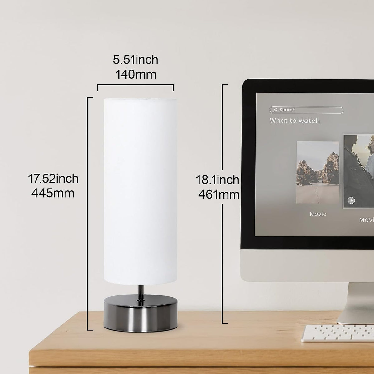Touch Table Lamp, 3-Way Dimmable Bedside Lamp with Cylinder Fabric Shade