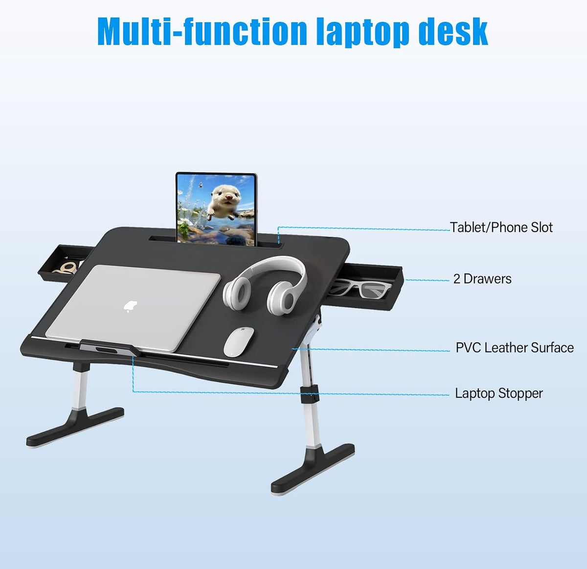 Bed Desk for Laptop, Adjustable Lap Desk with 2 Storage Drawers, Premium PVC ...