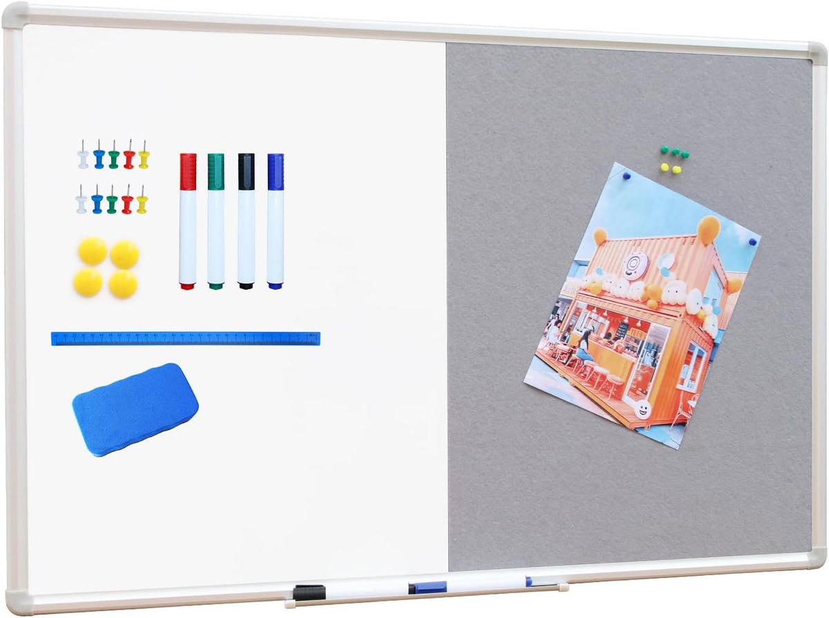 DEVELOP Grey Felt Bulletin & Magnetic Dry Erase Combo Board, 36 x 24 Inch...