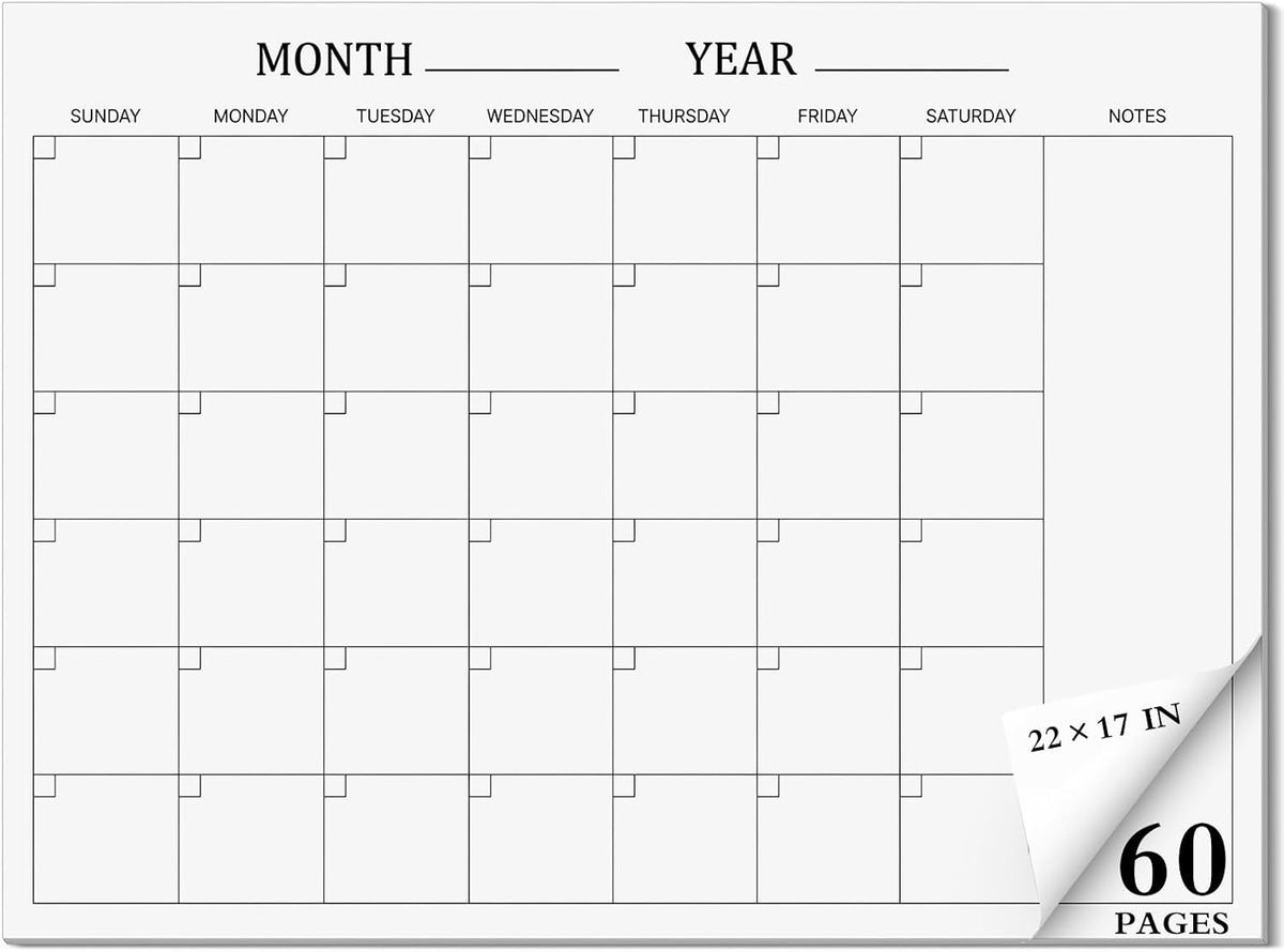 Gueevin 60 Sheets Large Undated Monthly Blank Calendar Sheet 22 x 17 Inch
