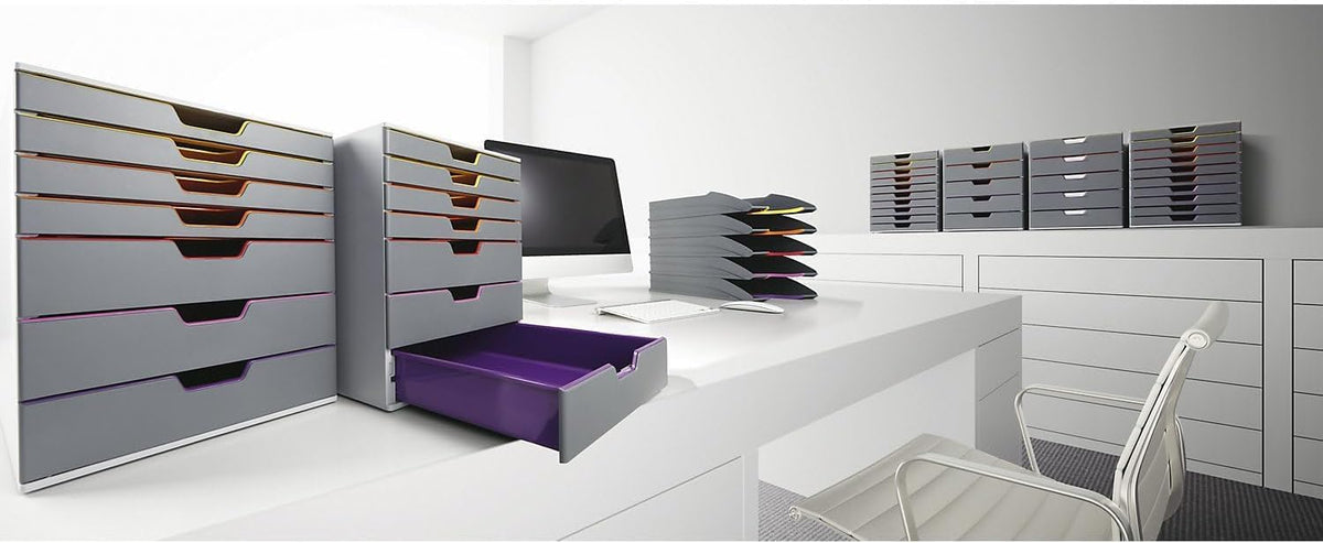 Durable Varicolor 10 Drawer Unit - Gray Desktop Drawer Set with 10 Color Code...