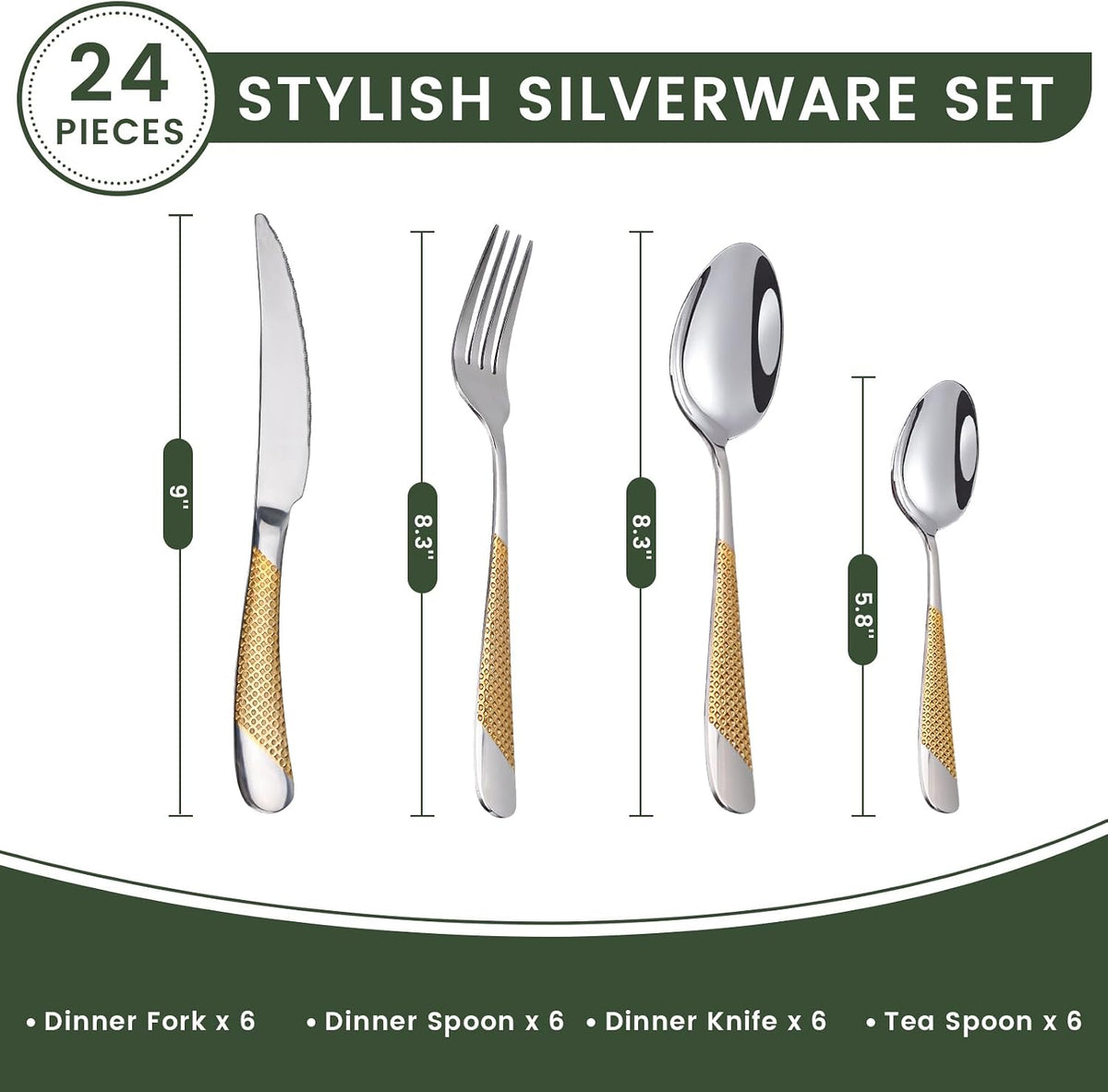 24-Piece Silverware Set with Organizer, Stainless Steel Flatware for 6, Cutle...