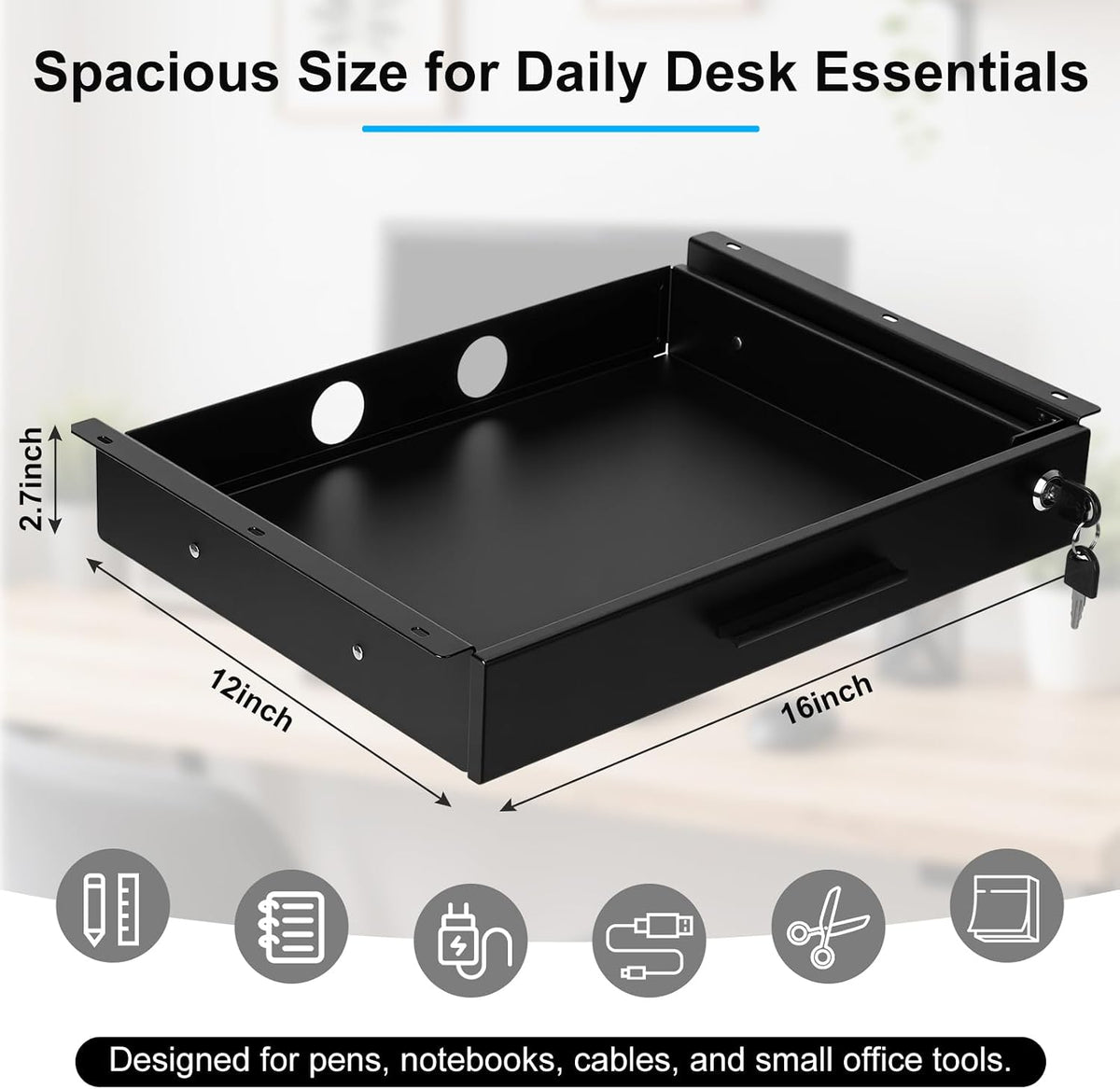Menkxi 16'' x 12'' Under Desk Drawer Slide Out Storage Organi...