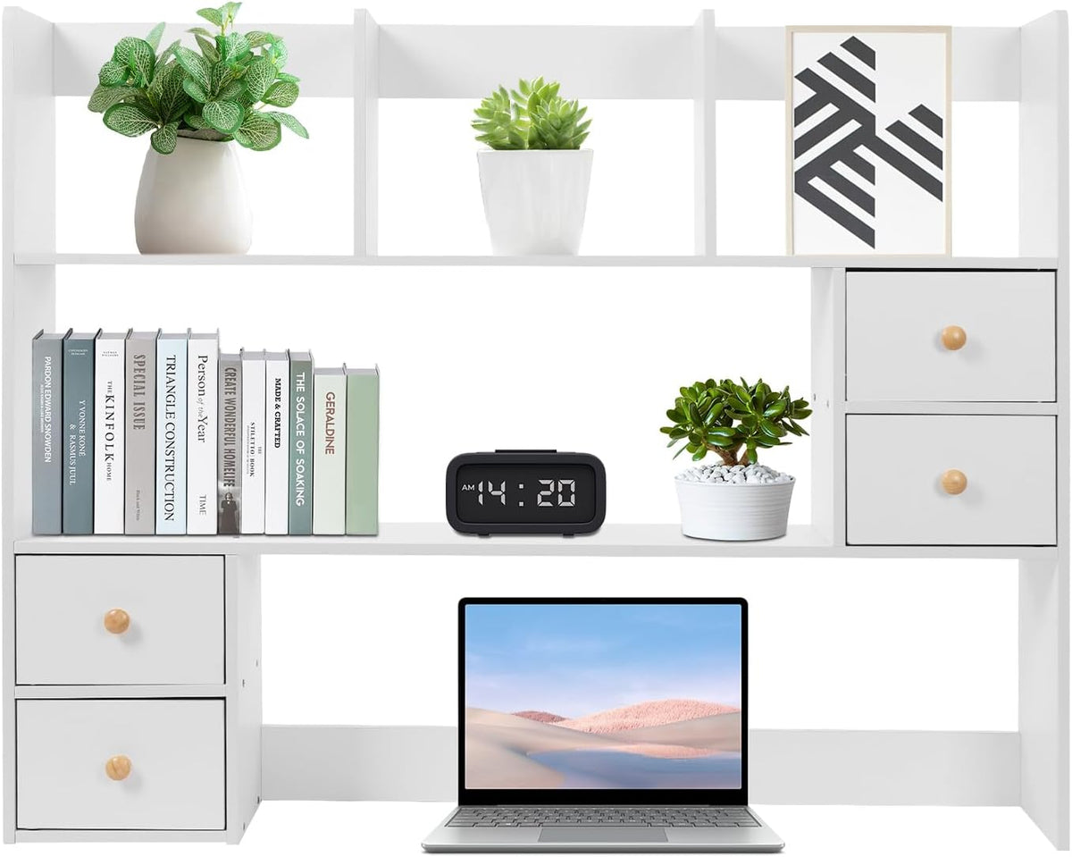 Wood Dorm Desktop Storage Rack, Office Desk Bookshelf Holder, Desktop Bookshe...