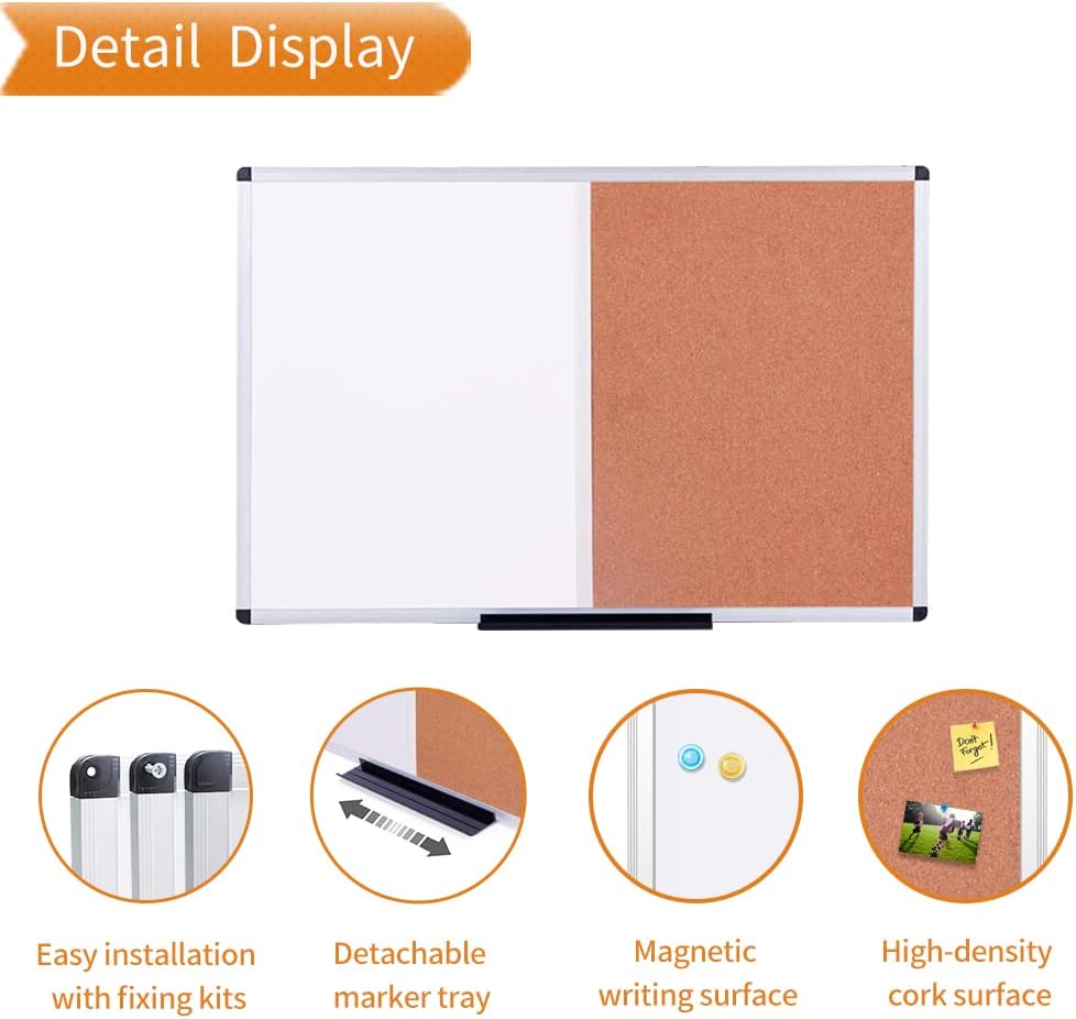 VIZ-PRO Magnetic White Board and Cork Board Combo for Wall, 36 x 24 inches