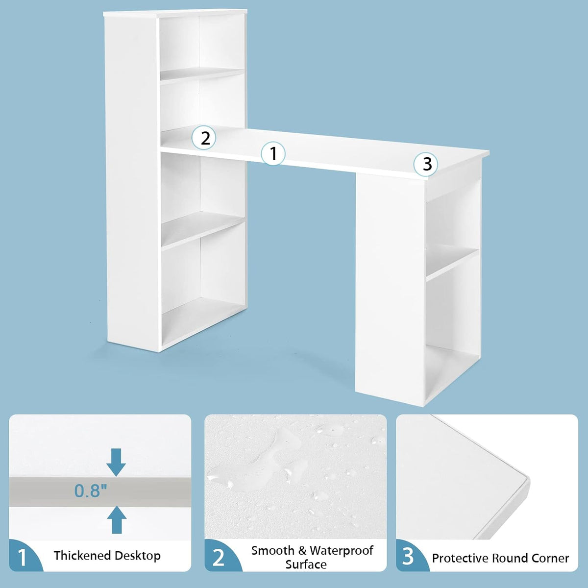Tangkula White Computer Desk with Bookshelf, Writing Study Desk with Storage ...