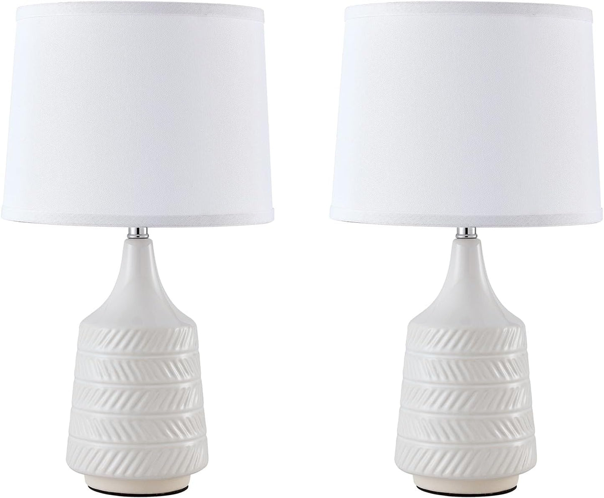 White Ceramic Table Lamps Set of 2, 18.5" Modern Bedside Lamps for Night...