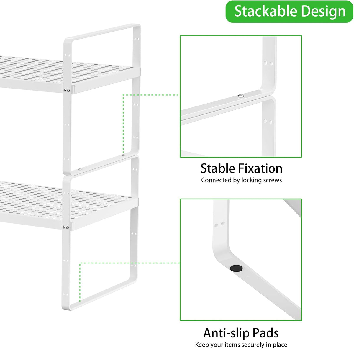Expandable Storage Shelf, Stackable Organizer Rack, White Large 1 PK