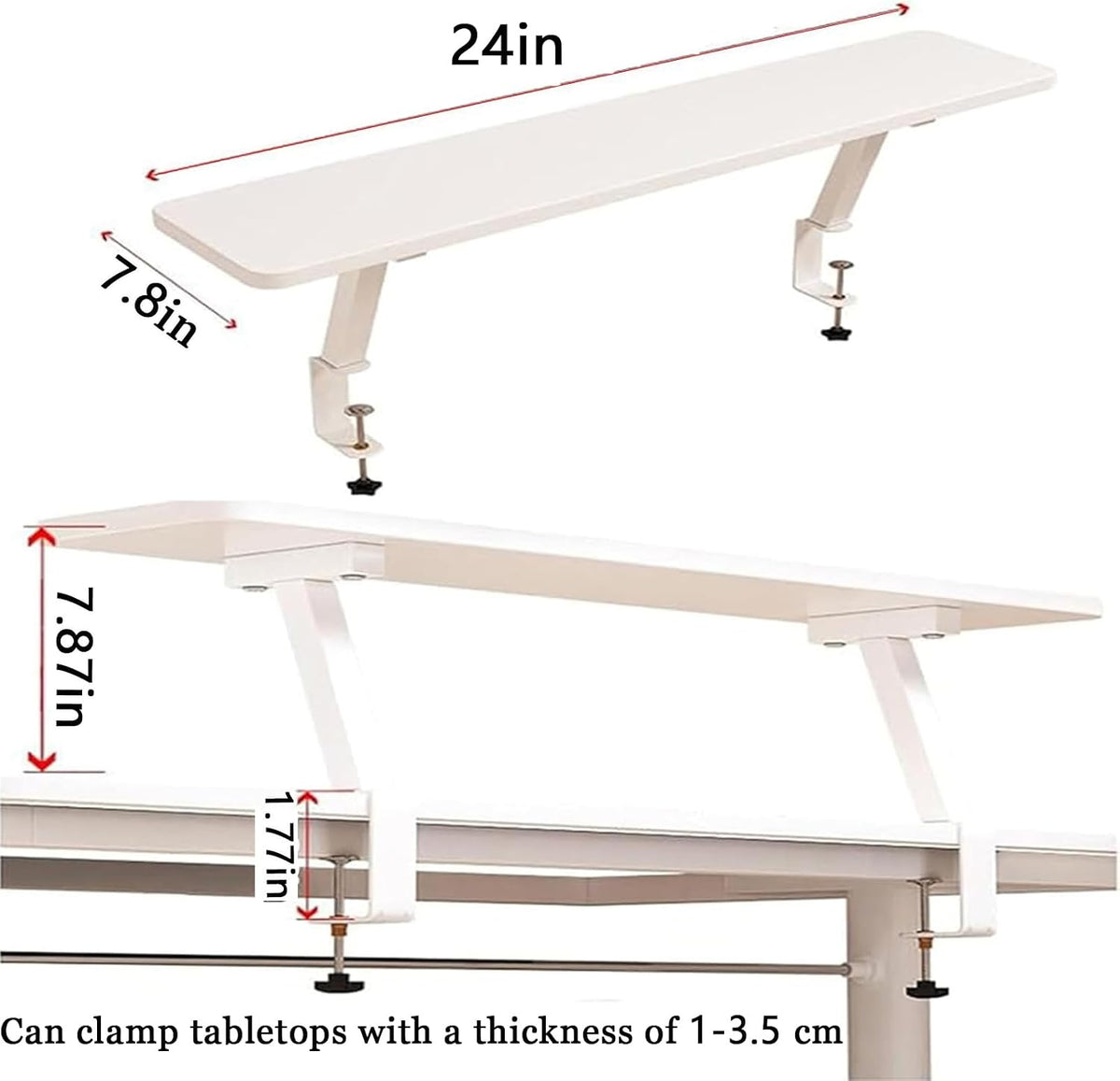 24x7.8 in Clamp on Desk Shelf, Adjustable Floating Desks Shelf Space Saving D...
