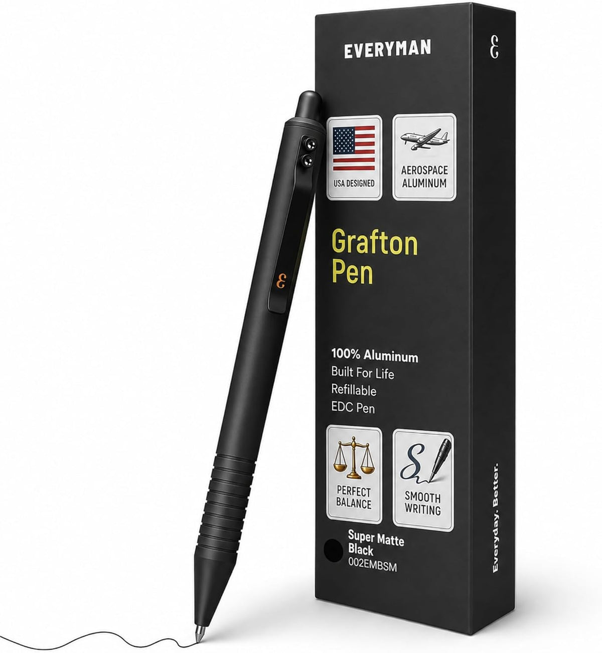 EDC Grafton Black Super Matte Full Click Refillable 0.7mm Gel Ink Pen