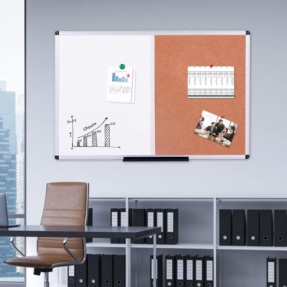 VIZ-PRO Magnetic White Board and Cork Board Combo for Wall, 36 x 24 inches