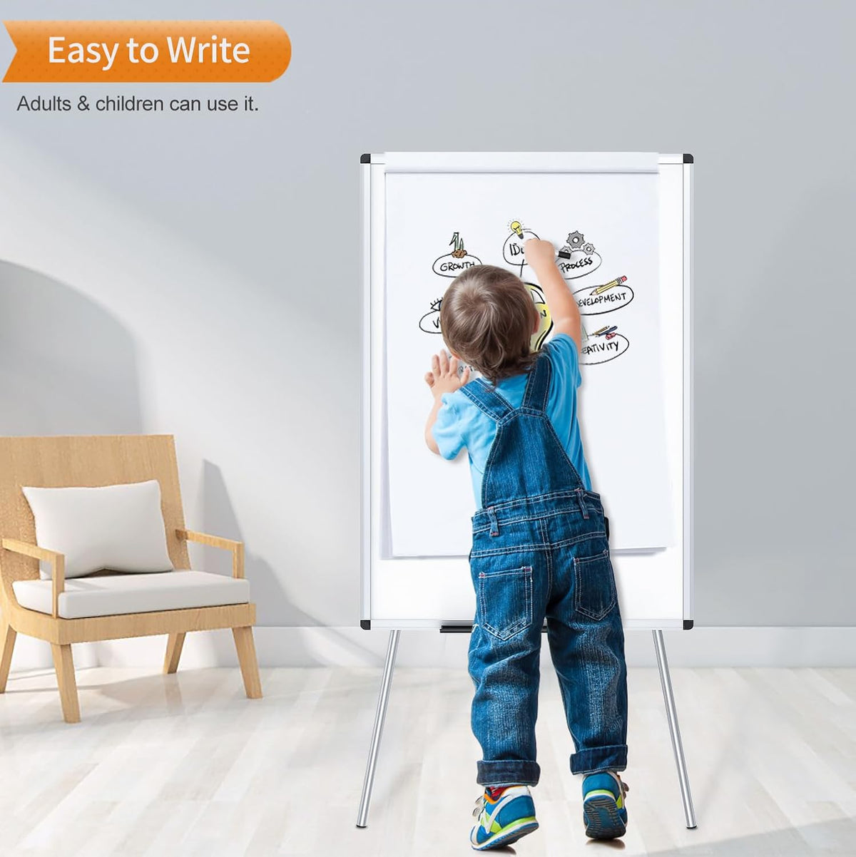 VIZ-PRO Magnetic Easel Whiteboard, 36 x 24 Inches, Height Adjustable Stand