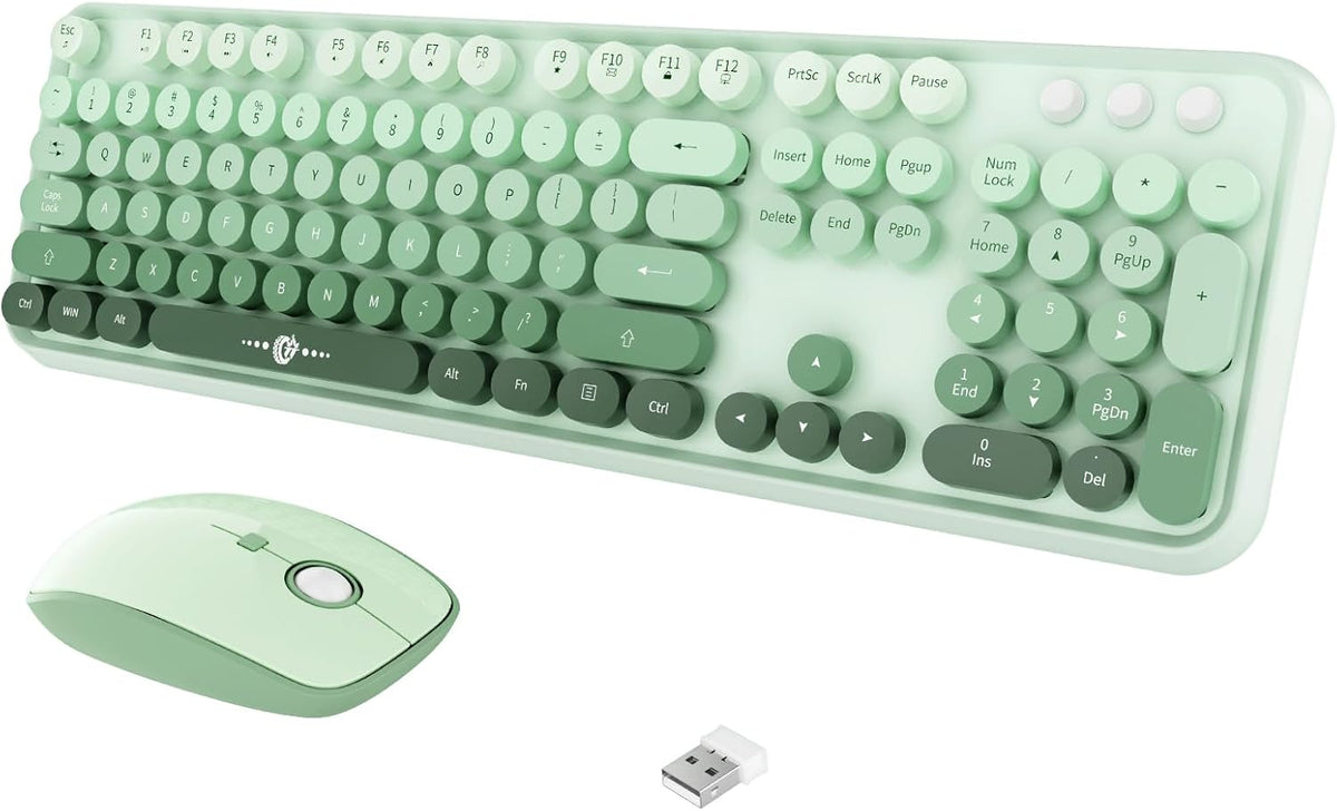 FOPETT Wireless Keyboard and Mouse Combo, 104 Keys Full-Sized 2.4 GHz Round K...