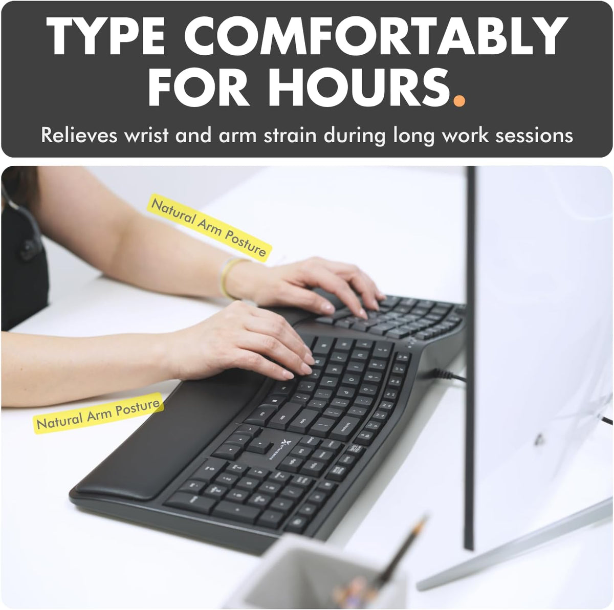 X9 Wired Ergonomic Keyboard with Cushioned Wrist Rest - Type Comfortably Long...