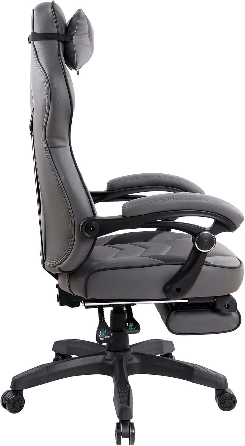 Techni Mobili Executive Gaming Chair with Footrest, 150° Reclining, Grey