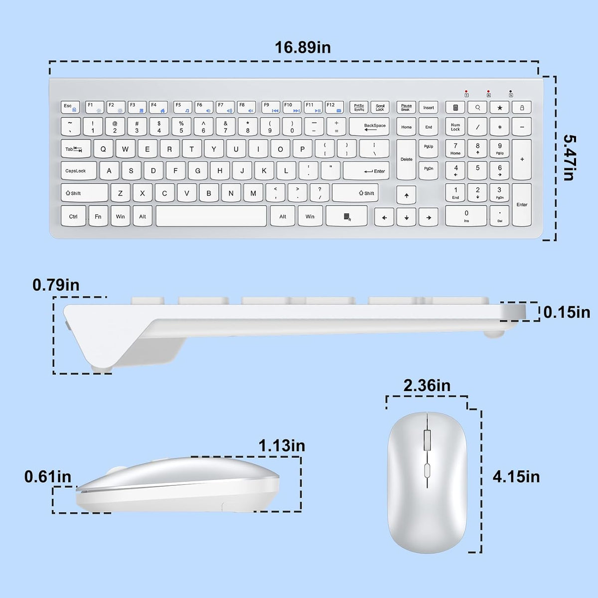 Ergonomic Ultra Slim Wireless Keyboard and Mouse Combo,2.4G Lag-Free,Silver