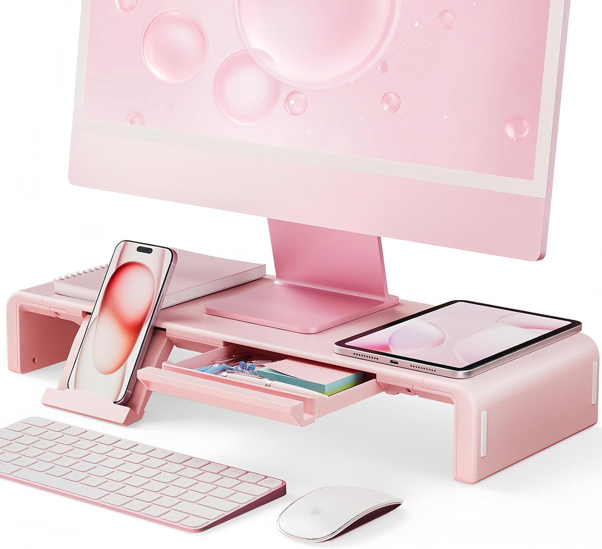 Pink Monitor Stand Riser, Klearlook Foldable, Height Adjustable Computer Stan...
