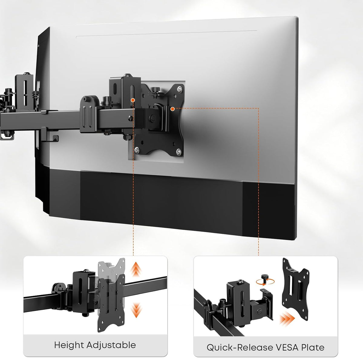Triple Monitor Wall-Mount for 17"-27" Screens, Full Ergonomic Adjus...