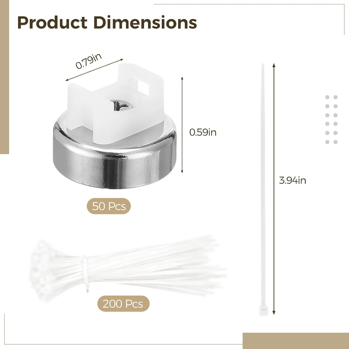 Magnetic Cable Zip Tie Mounts Kit, 50 Pcs Holders with 200 Pcs Cable Ties, He...