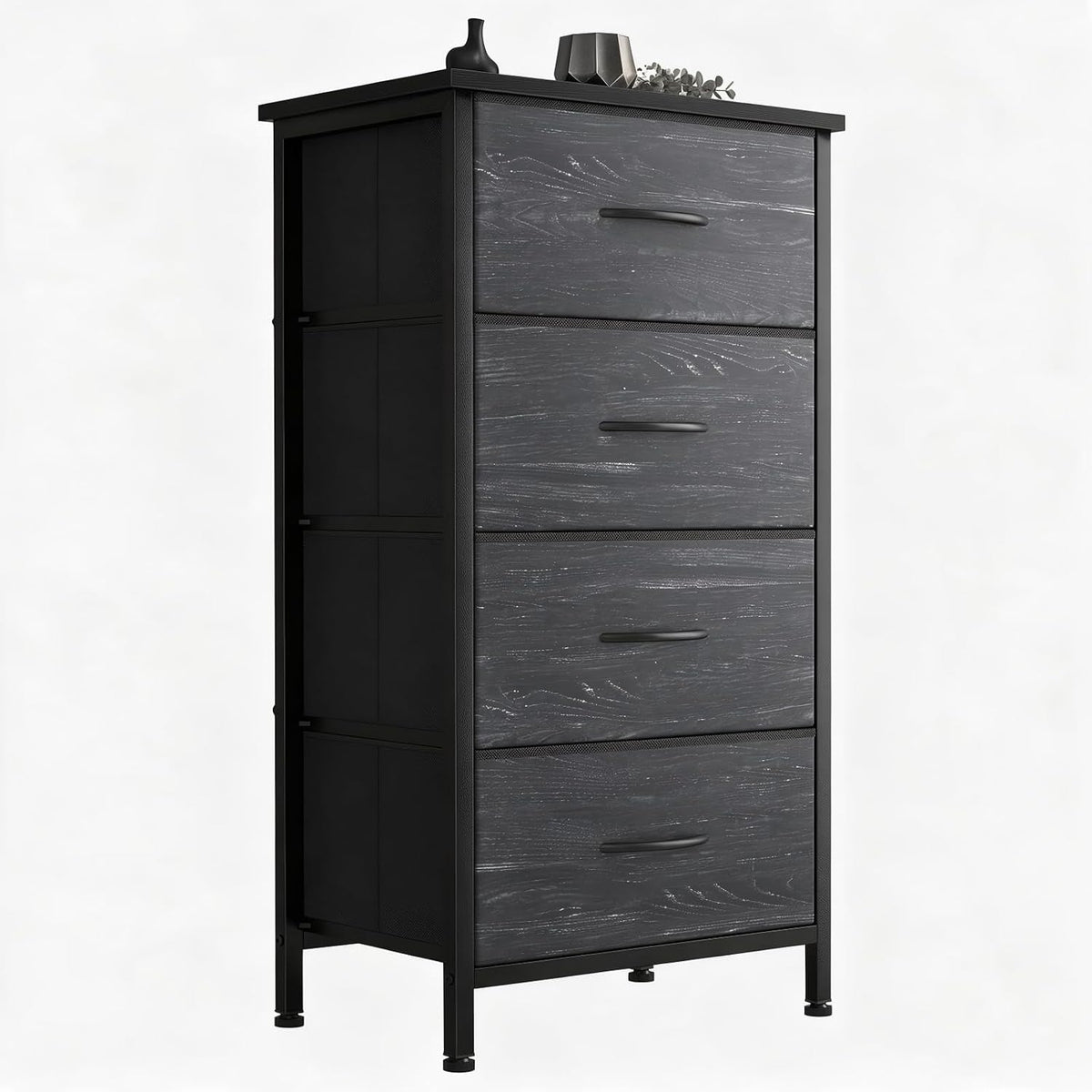 DUMOS Nightstand with 4 Drawers Bedside Table with Removable Fabric Bins Stur...