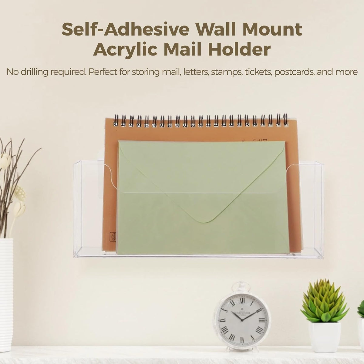 Homaisson Clear Acrylic Mail Holder Box for Desk or Wall Mount, Mail Organize...