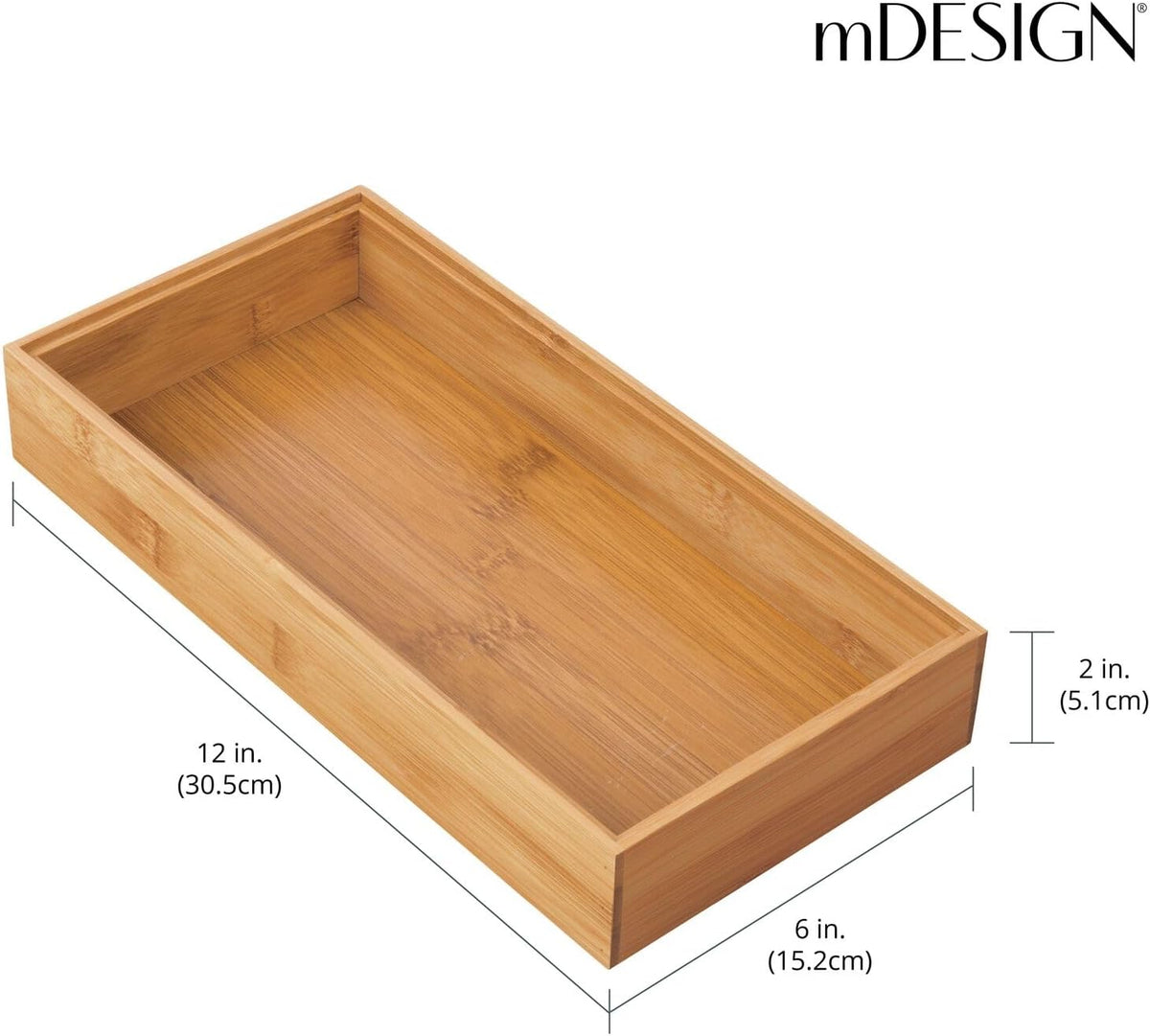 mDesign Wooden Bamboo Drawer Organizer - 12" Long Stackable Storage Box ...