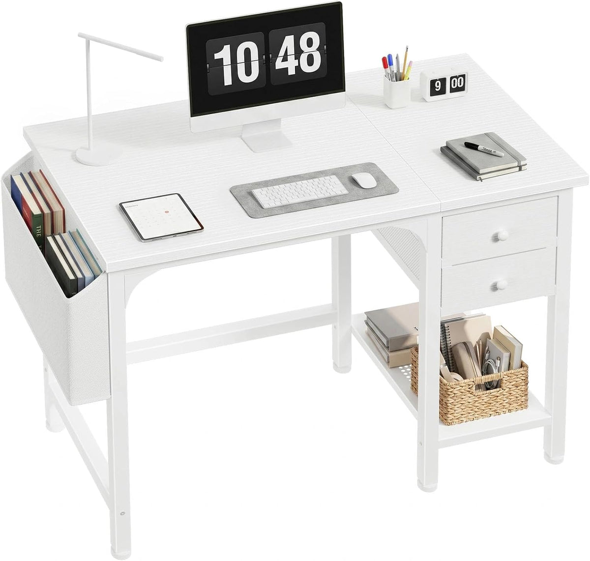 Lufeiya White Small Desk with Drawers - 40 Inch Computer Desk for Small Space...