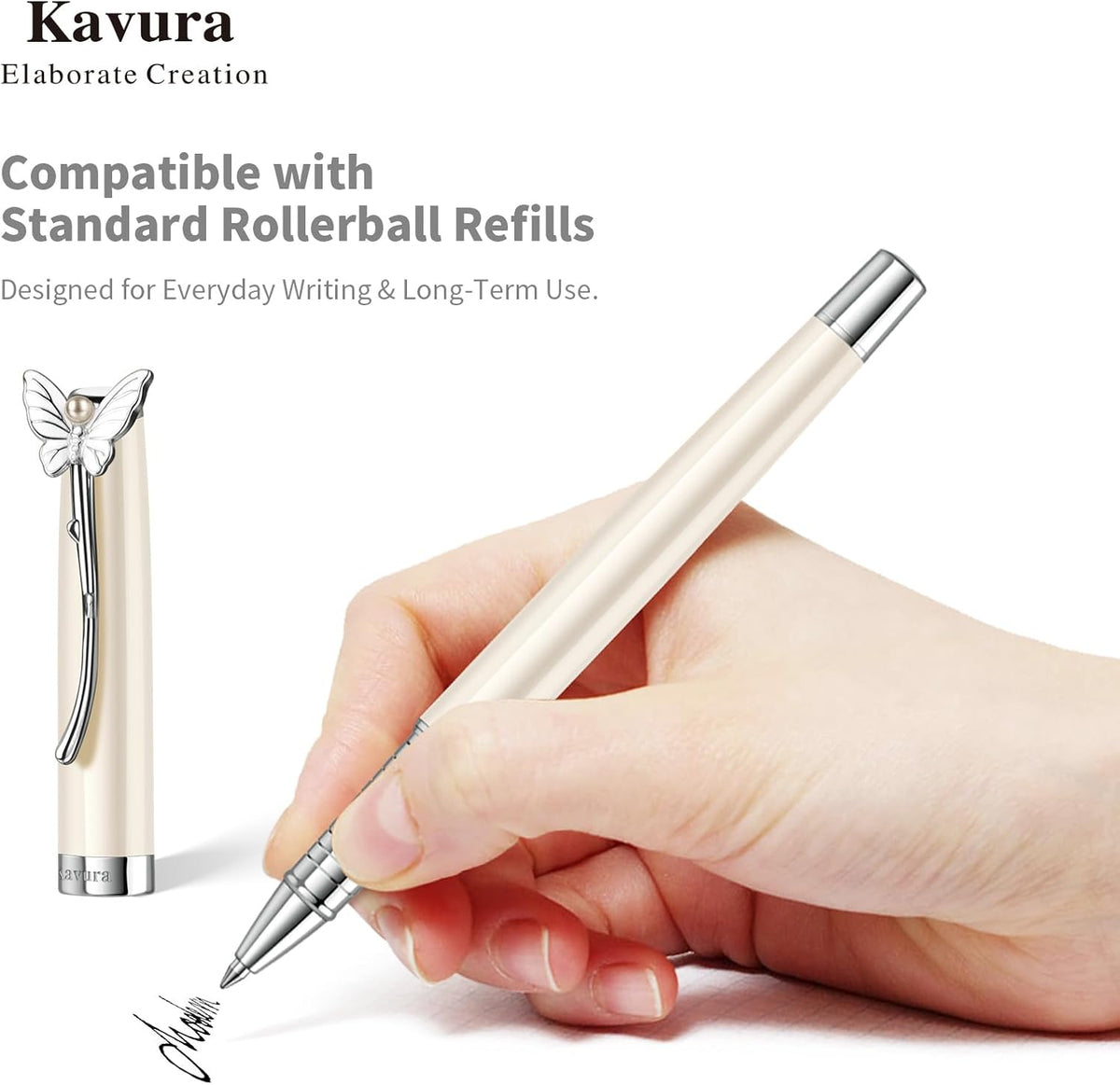 Butterfly & Pearl Rollerball Pen Gift Set for Women,Pearl White