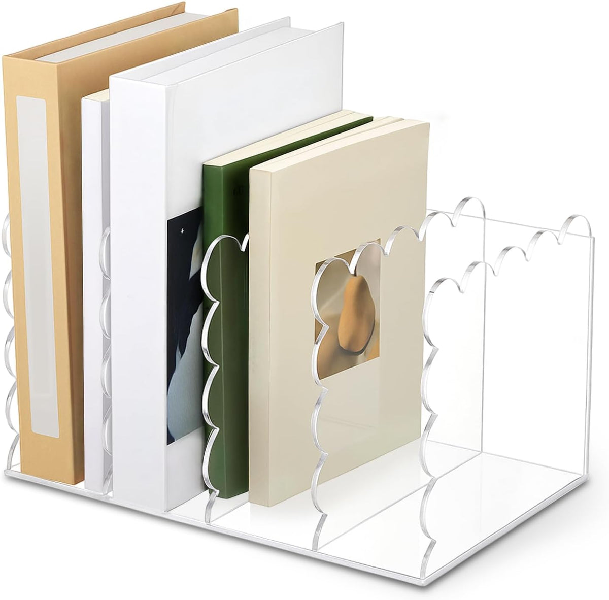 AmazingSpark 1 Pcs Scalloped Acrylic Book Holder for Desk, 4 Compartments