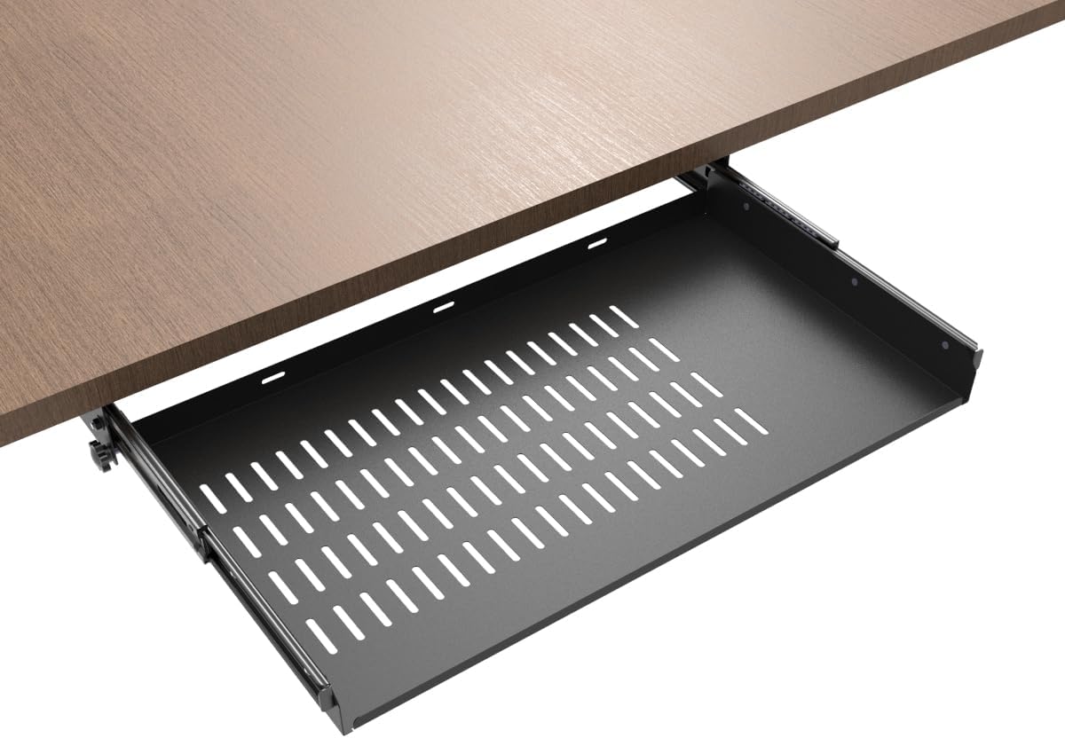21 inch Sliding Under Desk Laptop Mount Tray with Air Vents