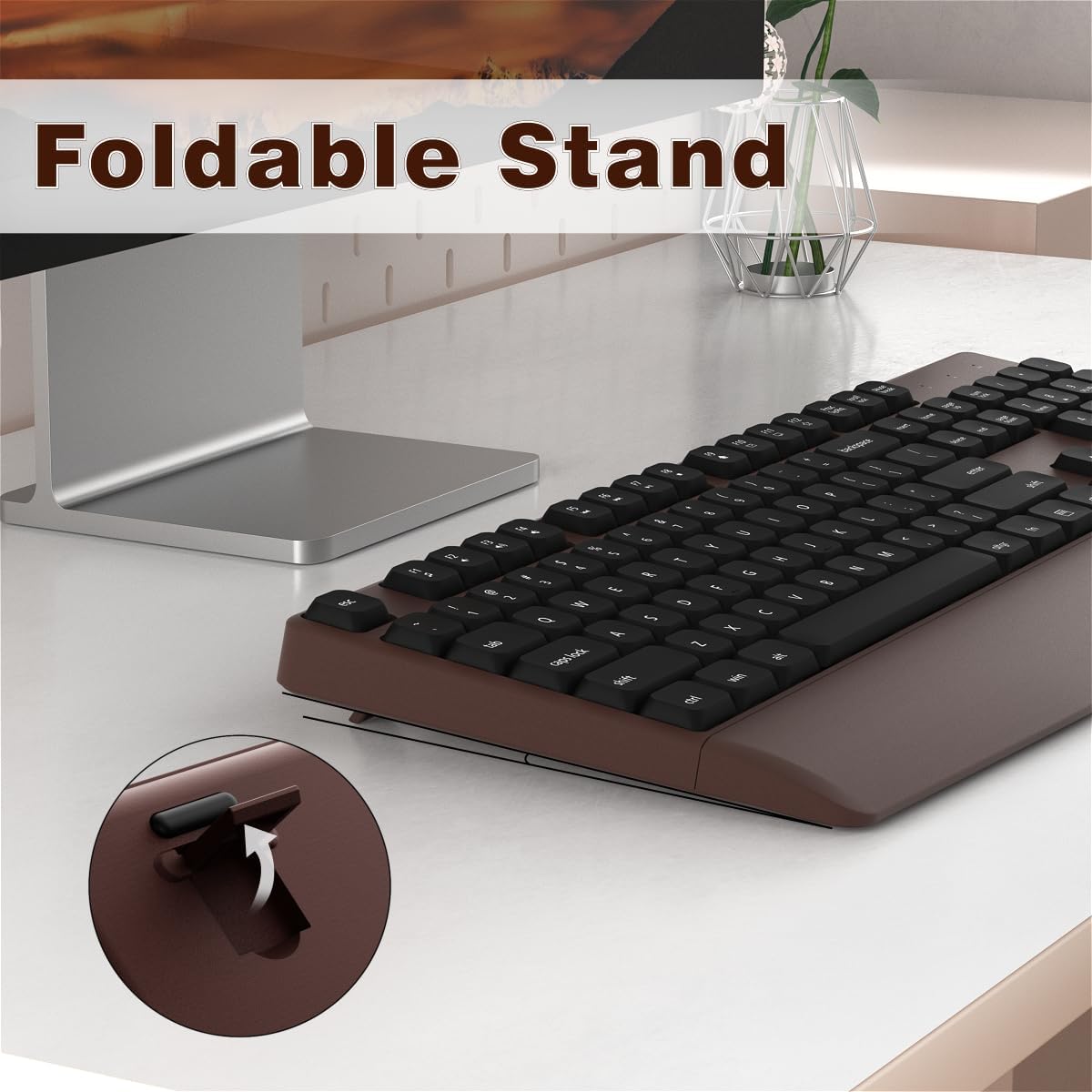 Ergonomic Wireless Keyboard and Mouse Combo with Wrist Rest (Black Coffee)