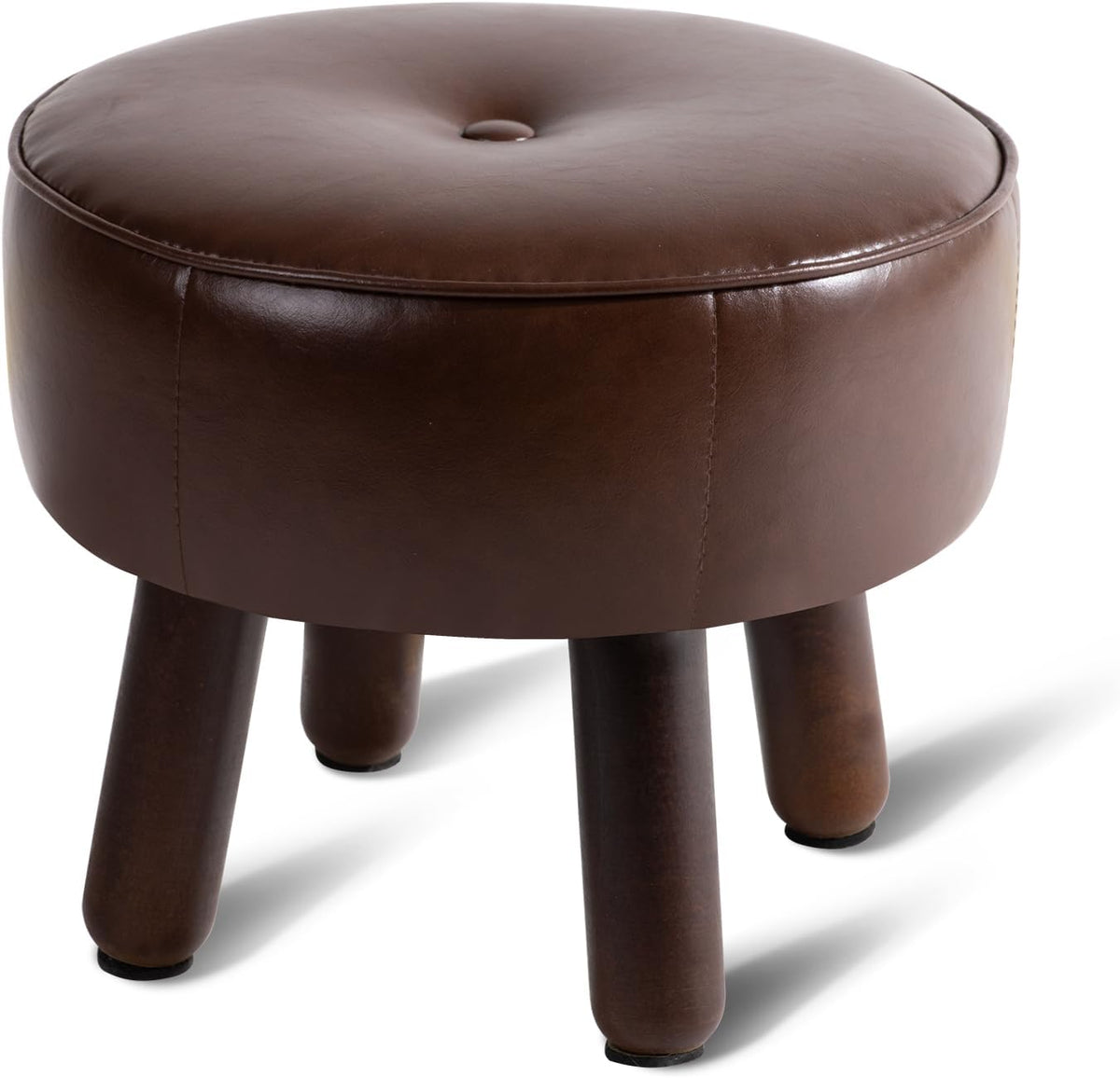 Small Foot Stool Ottoman, Round Pouf Foot Rest, Footstool, Faux Leather