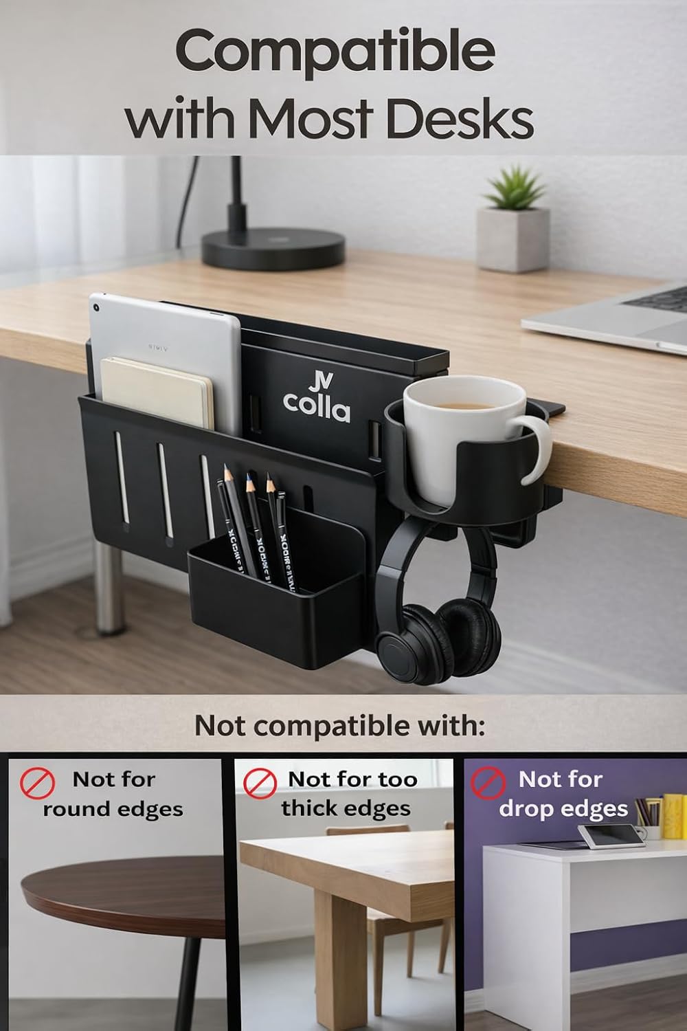 Desk Side Storage Organizer with Laptop Holder & Clamp Cup Holder, Hangin...