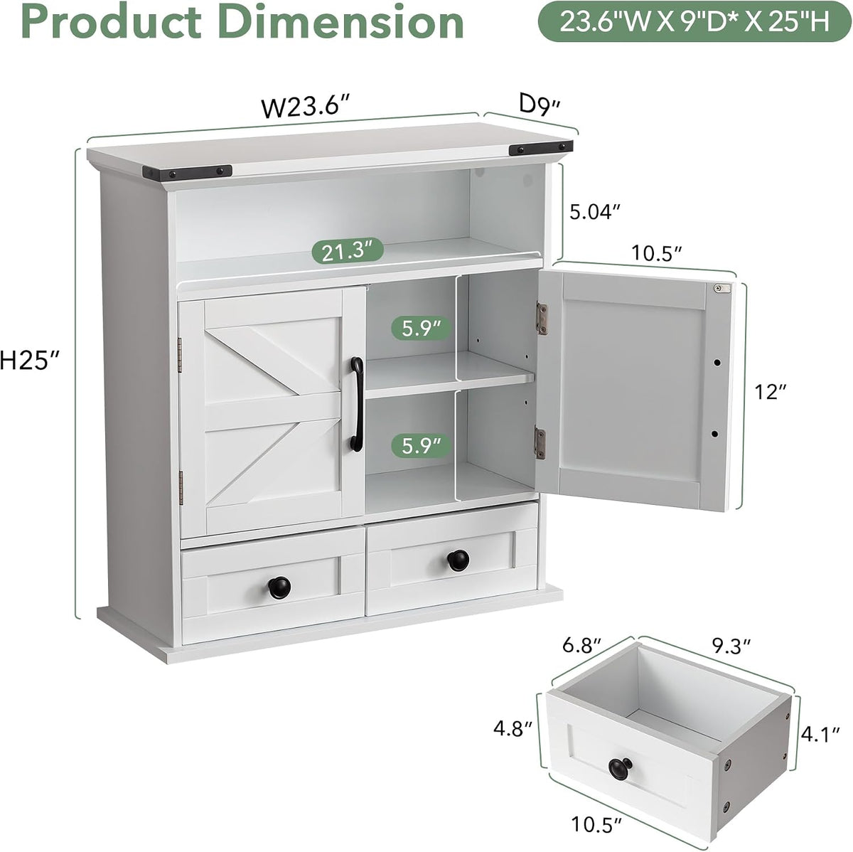 Bathroom Wall Cabinet with Motion LED Light, 23 x 25 Inch, White