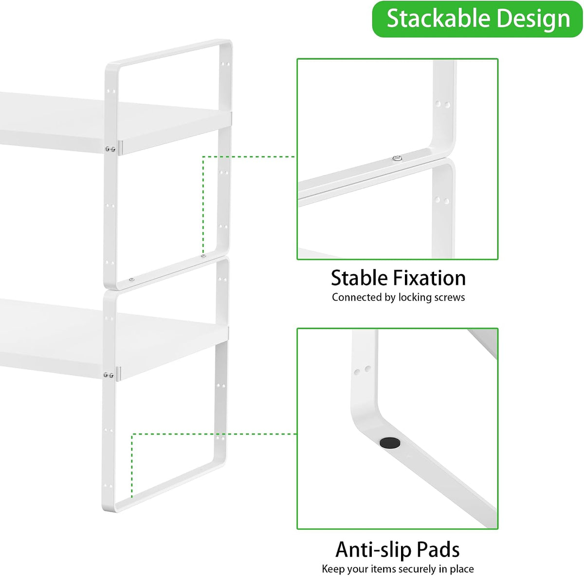 Expandable Cabinet Shelf, Stackable Organizer Rack, White Small 1 PK