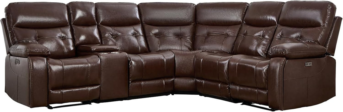 CANMOV Genuine Leather L-Shaped Power Recliner Sectional Corner Sofa
