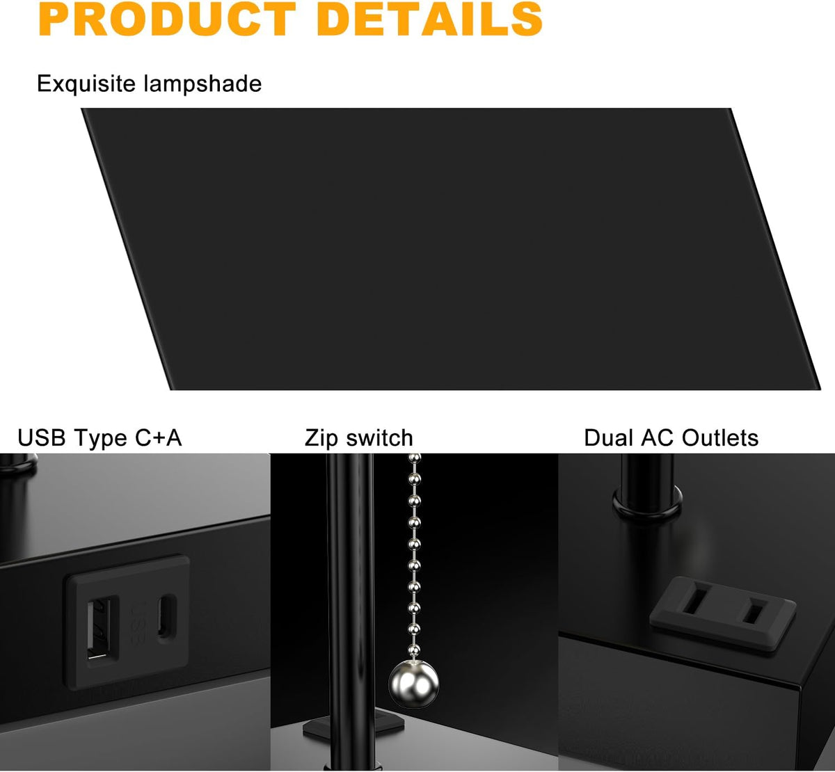 YIDPU Table Lamp for Bedroom with USB,Bedside Lamp with USB C+A Charging Port...