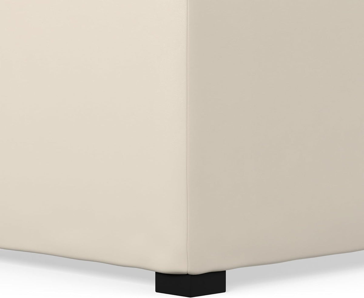 SIMPLIHOME Avalon 35" Wide Vegan Leather Square Storage Ottoman in Cream