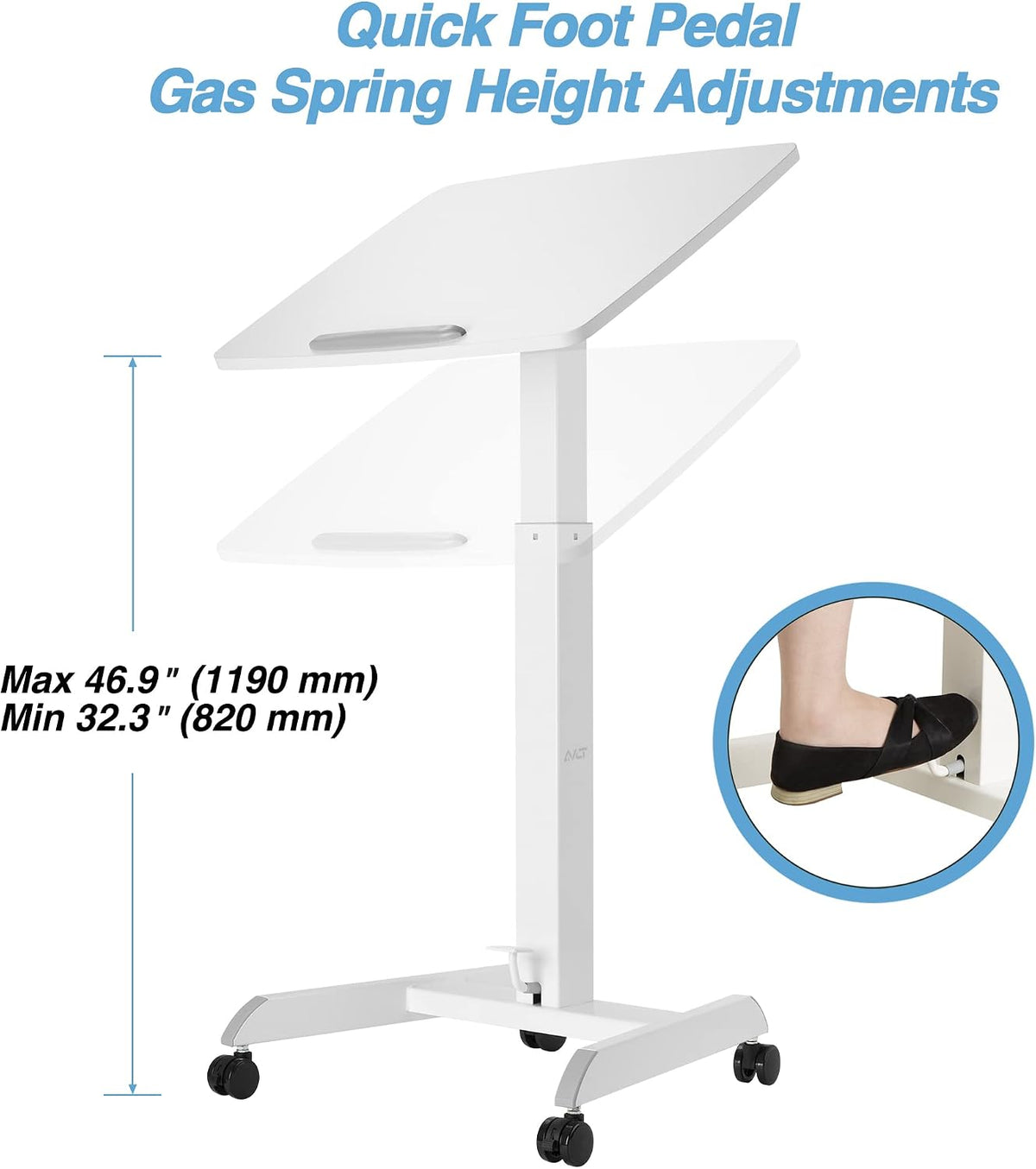 AVLT 47" Height Adjustable Mobile Workstation with Tilting Desk - White