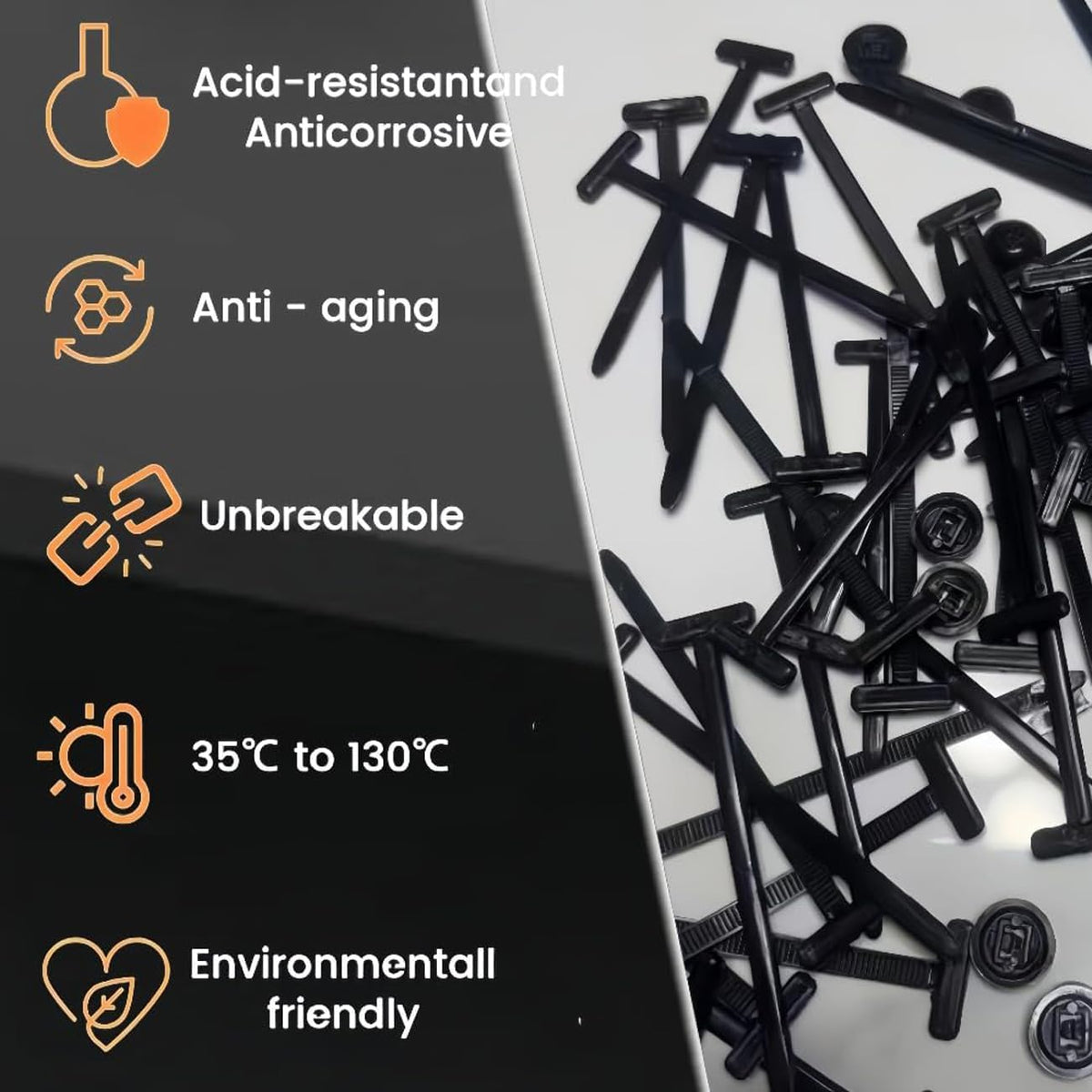 Nylon Universal Cable Tie Buckle,Heavy Duty Black Zip Ties With Pin & But...