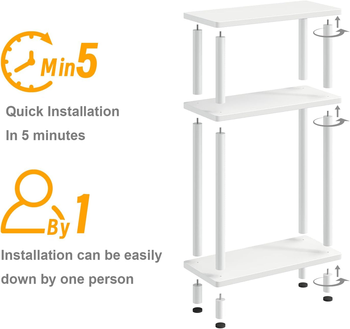 Apicizon Small Narrow Side Table, 3-Tier Skinny End Table, White