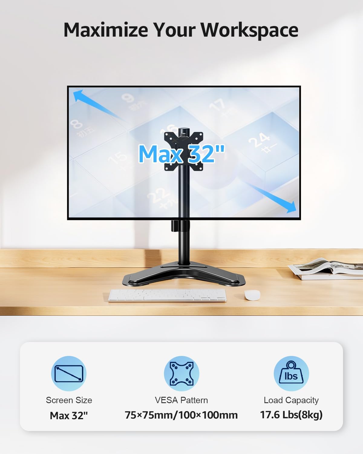 MOUNTUP Single Monitor Stands, Freestanding VESA Monitor Desk Mount fits 13