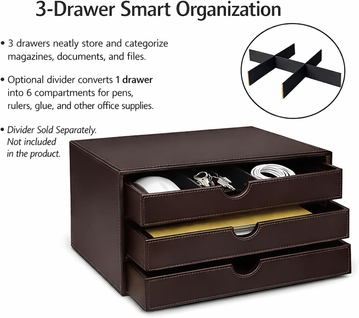 UnionBasic Leather Desktop Drawer Organizer, File Cabinet Magazine Document H...