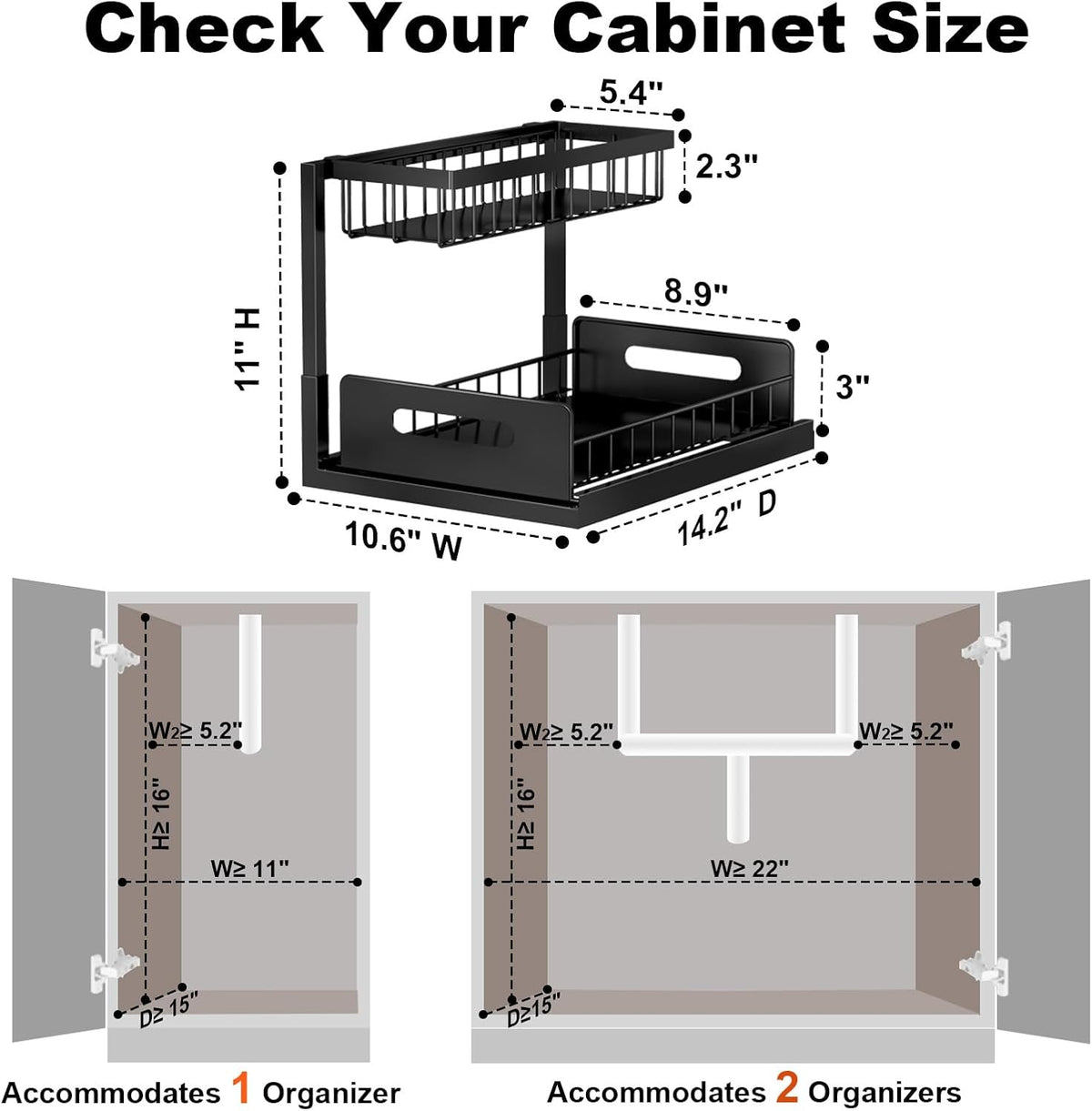 REALINN Under Sink Organizer, L-Shaped Pull Out Cabinet Organizer, Kitchen