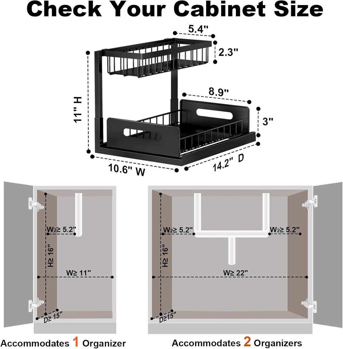 REALINN Under Sink Organizer, L-Shaped 2 Tier Pull Out Cabinet Organizer