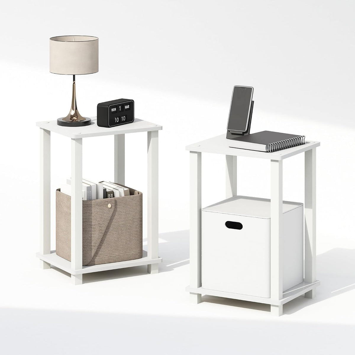 Furinno Simplistic Set of 2 Toolless 2-Tier Night Stand, White