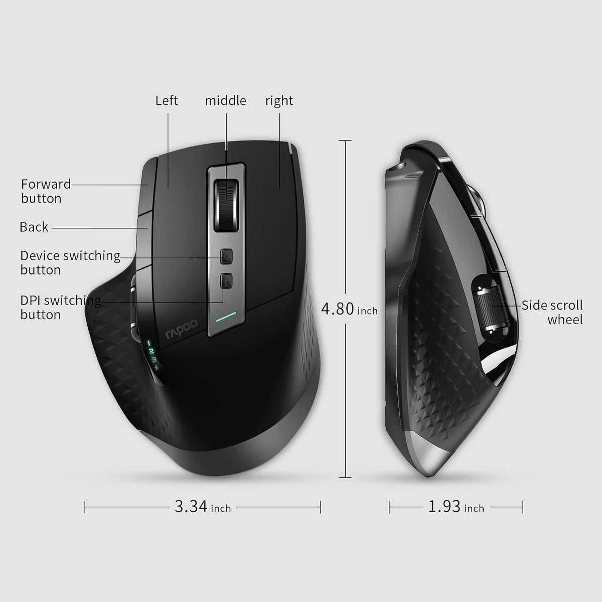 Rapoo Bluetooth Wireless Mouse, 4 Adjustable DPI Rechargeable, Multi-Device (...