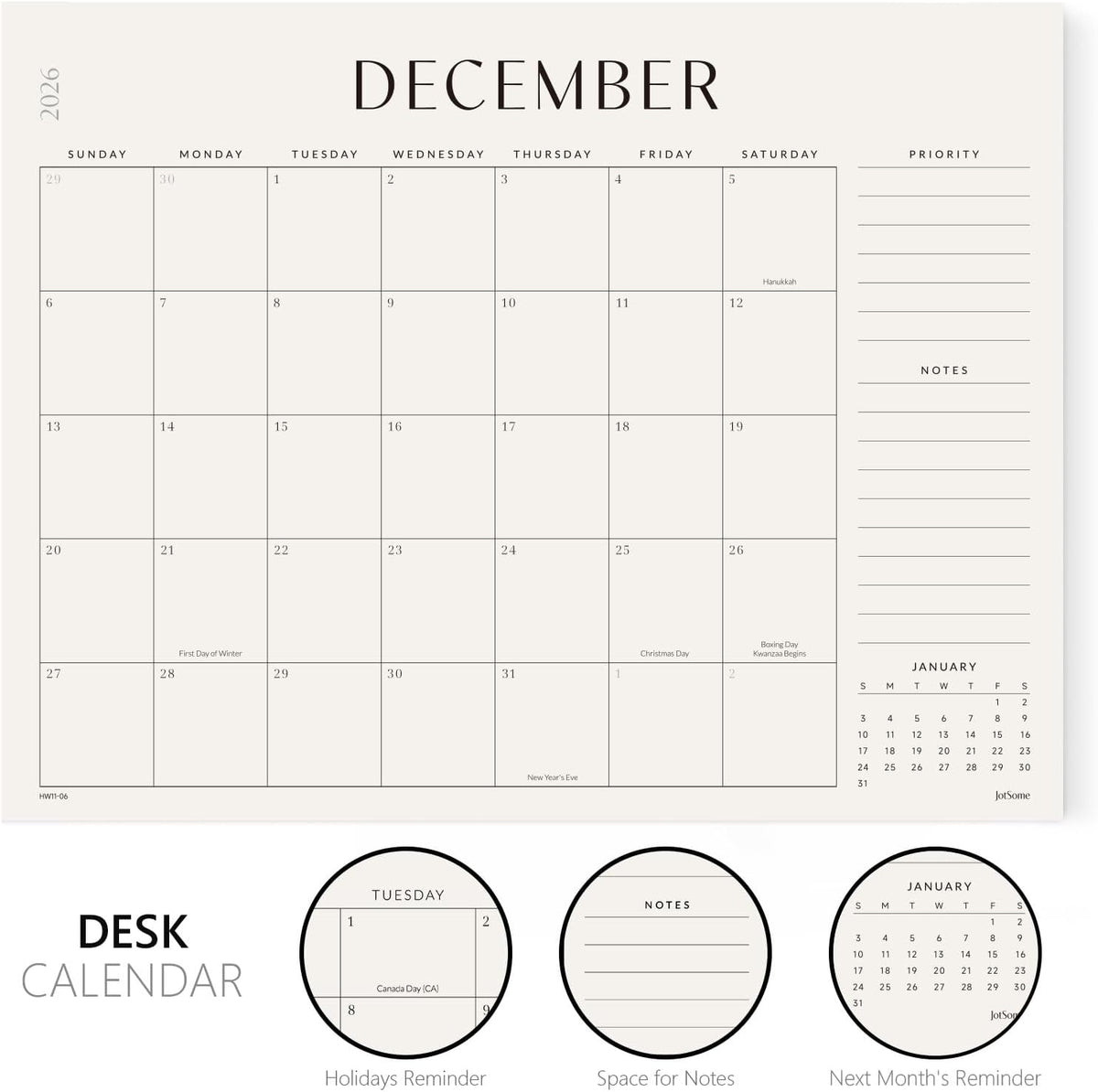 Jotsome Desk Calendar 2026-2027, Monthly Desk Calendar 22"x17"
