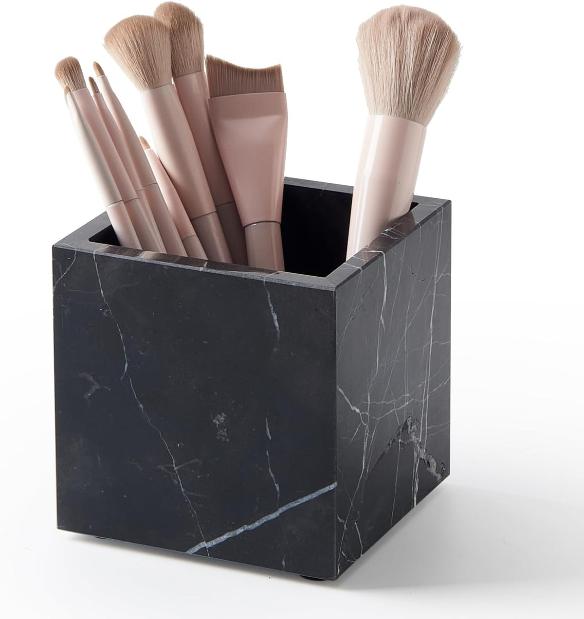 3.93 Inch Square Natural Marble Makeup Brush Holder & Toothbrush Holder